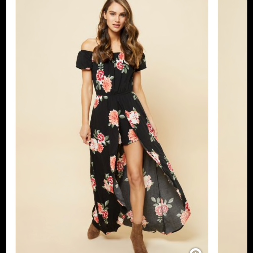 NEW LOOK red floral romper dress off shoulder ! - Picture 2 of 5